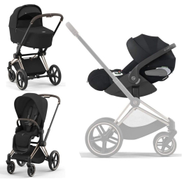 Коляска 3 в 1 Cybex Priam 4 цвет Sepia Black шасси Rosegold + Автокресло Cybex Cloud T Plus цвет Sepia Black