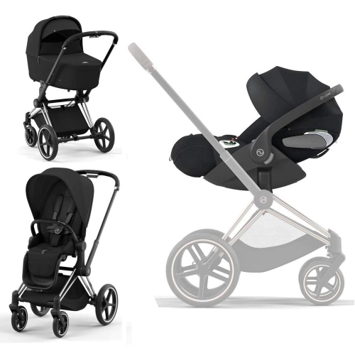 Коляска 3 в 1 Cybex Priam 4 цвет Sepia Black шасси Chrome с черной ручкой + Автокресло Cybex Cloud T Plus цвет Sepia Black