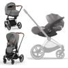 Коляска 3 в 1 Cybex Priam 4 цвет Mirage Grey шасси Chrome с коричневой ручкой + Автокресло Cybex Cloud T Plus цвет Mirage Grey