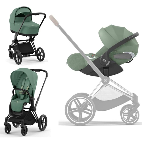 Коляска 3 в 1 Cybex Priam 4 цвет Leaf Green шасси Matt Black + Автокресло Cybex Cloud T Plus цвет Leaf Green