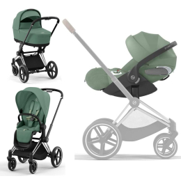 Коляска 3 в 1 Cybex Priam 4 цвет Leaf Green шасси Chrome с черной ручкой + Автокресло Cybex Cloud T Plus цвет Leaf Green