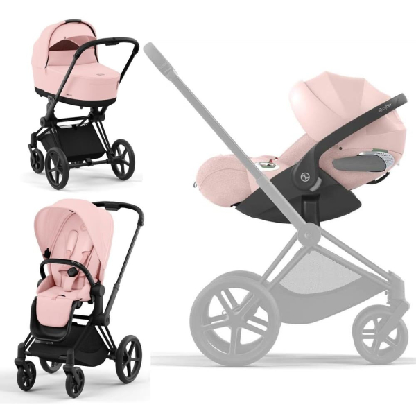 Коляска 3 в 1 Cybex Priam 4 цвет Peach Pink шасси Matt Black + Автокресло Cybex Cloud T Plus цвет Peach Pink