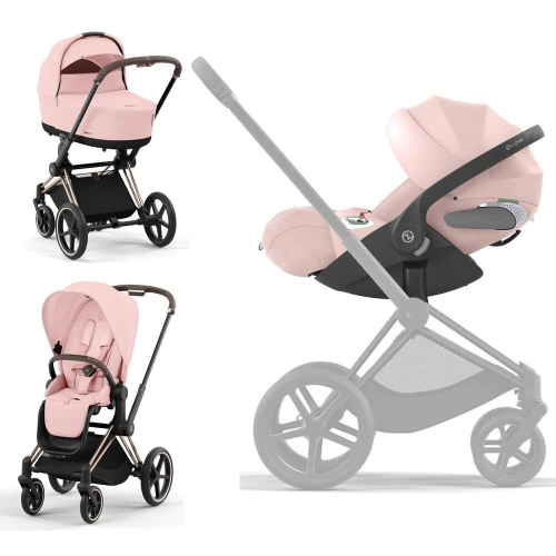 Коляска 3 в 1 Cybex Priam 4 цвет Peach Pink шасси Rosegold + Автокресло Cybex Cloud T Plus цвет Peach Pink