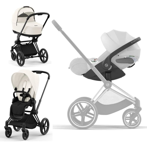 Коляска 3 в 1 Cybex Priam 4 цвет Off White шасси Matt Black + Автокресло Cybex Cloud T Plus цвет Platinum White