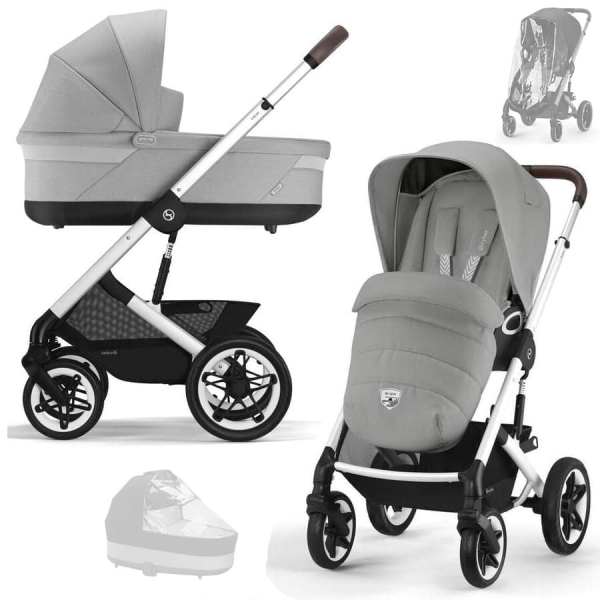 Коляска 2 в 1 Cybex Talos S Lux 2025 цвет Stone Grey шасси Silver + 2 дождевика