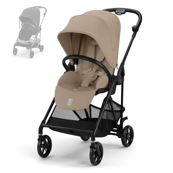 Прогулочная коляска Cybex Melio Carbon 2025 цвет Almond Beige (Миндально-бежевый) с дождевиком
