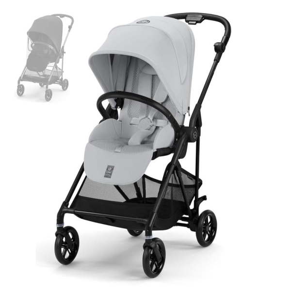 Прогулочная коляска Cybex Melio Carbon 2025 цвет Fog Grey (Серый) с дождевиком