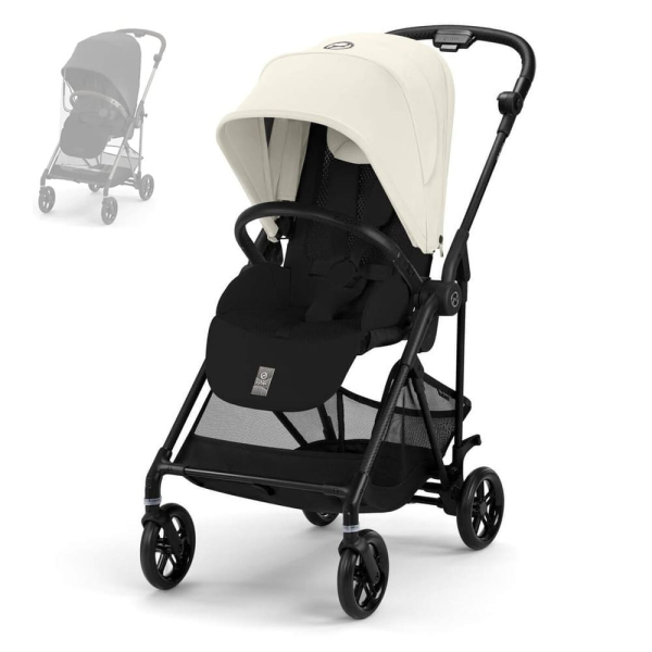 Прогулочная коляска Cybex Melio Carbon 2025 цвет Canvas White (Белый с черным) с дождевиком