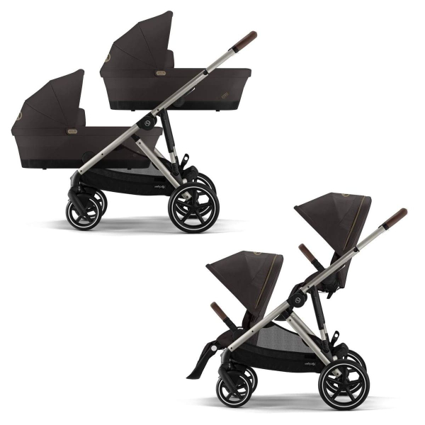 Коляска для двойни 2 в 1 Cybex Gazelle S цвет Chocolate Brown (2 люльки и 2 сиденья)