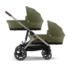 Коляска для двойни 2 в 1 Cybex Gazelle S цвет Moss Green (2 люльки и 2 сиденья)