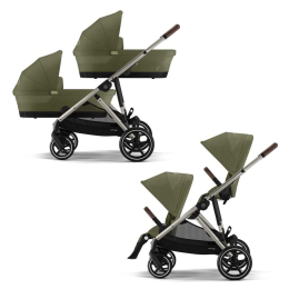 Коляска для двойни 2 в 1 Cybex Gazelle S цвет Moss Green (2 люльки и 2 сиденья)