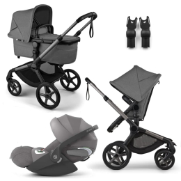 Коляска 3 в 1 Bugaboo Fox 5 Renew цвет Moon grey шасси Graphite + Автокресло Cybex Cloud T Mirage Grey (Plus)