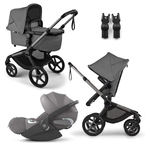 Коляска 3 в 1 Bugaboo Fox 5 Renew цвет Moon grey шасси Graphite + Автокресло Cybex Cloud T Mirage Grey (Plus)