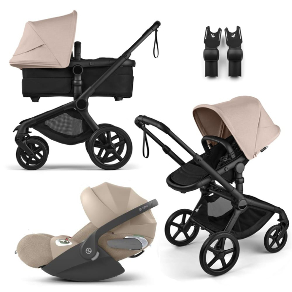 Коляска 3 в 1 Bugaboo Fox 5 Renew цвет Desert Taupe/Black шасси Black + Автокресло Cybex Cloud T ткань Plus цвет Cozy Beige