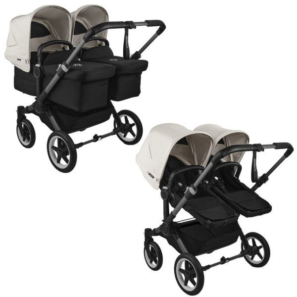 Коляска для двойни 2 в 1 Bugaboo Donkey 5 Twin цвет Misty white шасси Graphite (2 люльки + 2 сиденья)
