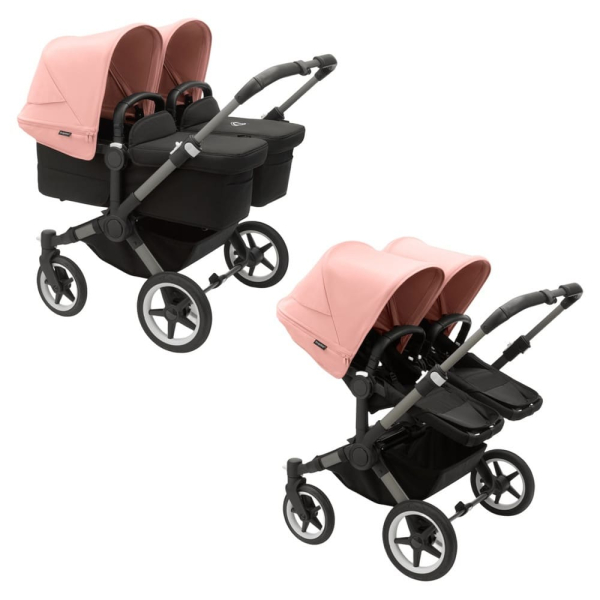 Коляска для двойни 2 в 1 Bugaboo Donkey 5 Twin цвет Morning pink шасси Graphite (2 люльки + 2 сиденья)
