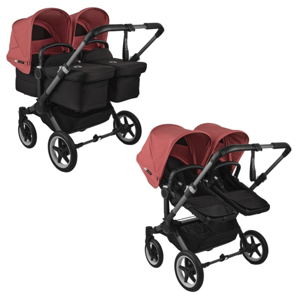 Коляска для двойни 2 в 1 Bugaboo Donkey 5 Twin цвет Sunrise red шасси Graphite (2 люльки + 2 сиденья)