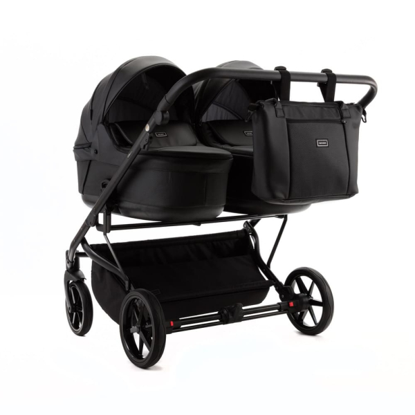 Коляска для двойни 2 в 1 Adamex Leo Duo Deluxe SA2 (черная эко-кожа)