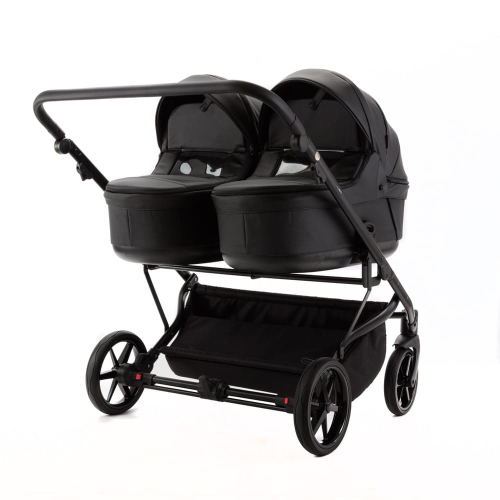 Коляска для двойни 2 в 1 Adamex Leo Duo Deluxe SA2 (черная эко-кожа)