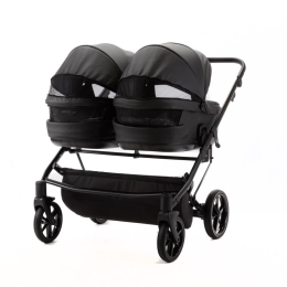 Коляска для двойни 2 в 1 Adamex Leo Duo Deluxe SA2 (черная эко-кожа)