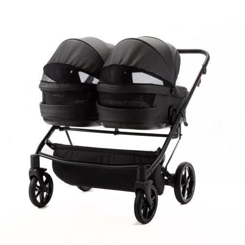 Коляска для двойни 2 в 1 Adamex Leo Duo Deluxe SA2 (черная эко-кожа)