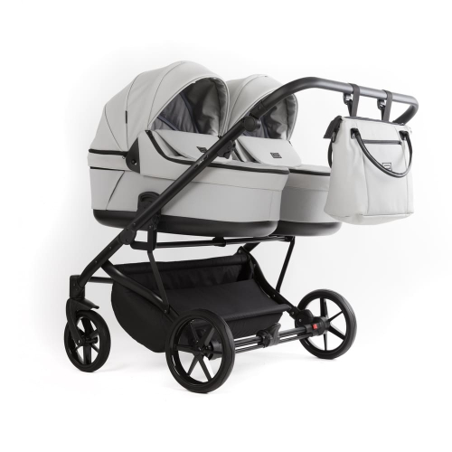 Коляска для двойни 3 в 1 Adamex Leo Duo Deluxe SA-3 (Cерая кожа)