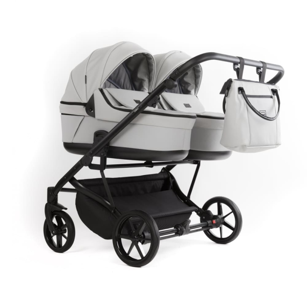 Коляска для двойни 3 в 1 Adamex Leo Duo Deluxe SA-3 (Cерая кожа)