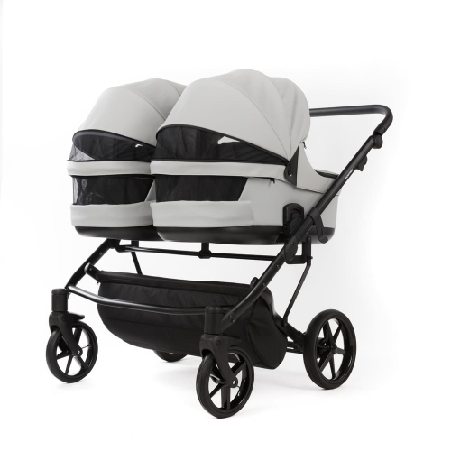 Коляска для двойни 3 в 1 Adamex Leo Duo Deluxe SA-3 (Cерая кожа)