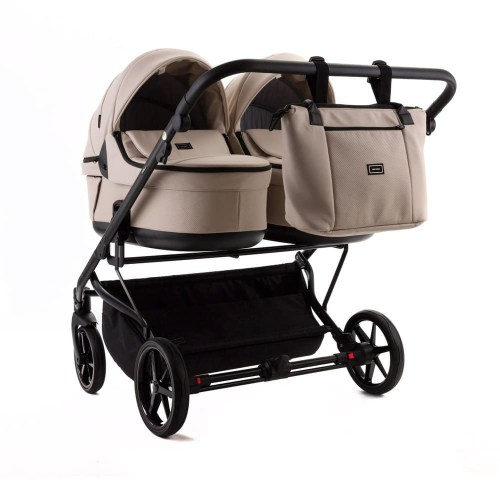 Коляска для двойни 3 в 1 Adamex Leo Duo Deluxe SA-7 (Бежевая кожа)