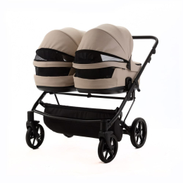 Коляска для двойни 3 в 1 Adamex Leo Duo Deluxe SA-7 (Бежевая кожа)