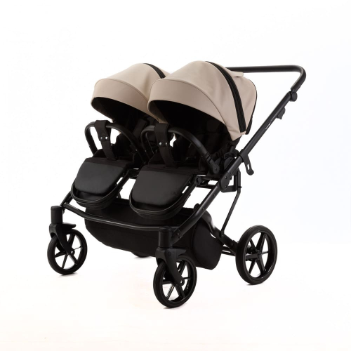 Коляска для двойни 3 в 1 Adamex Leo Duo Deluxe SA-7 (Бежевая кожа)