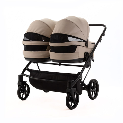 Коляска для двойни 2 в 1 Adamex Leo Duo Deluxe SA7 (Бежевая эко-кожа)