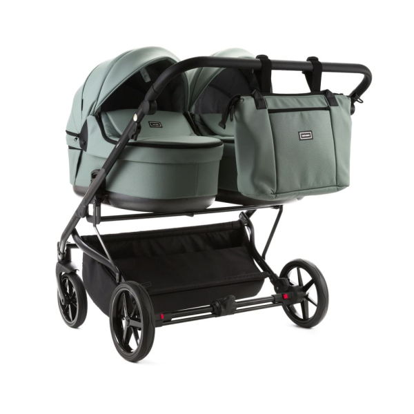 Коляска для двойни 2 в 1 Adamex Leo Duo Deluxe SA20 (Серо-зеленая кожа)