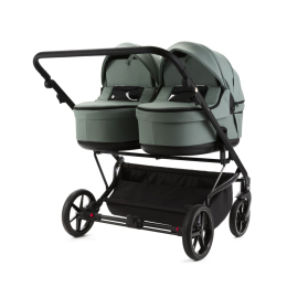 Коляска для двойни 2 в 1 Adamex Leo Duo Deluxe SA20 (Серо-зеленая кожа)