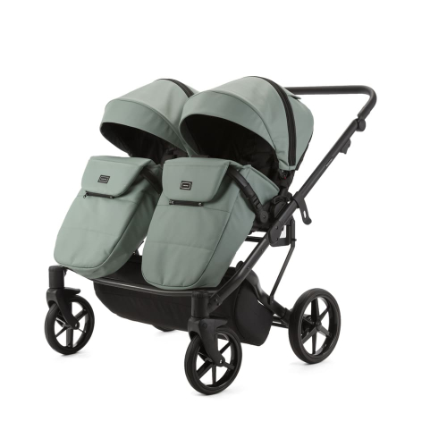 Коляска для двойни 2 в 1 Adamex Leo Duo Deluxe SA20 (Серо-зеленая кожа)