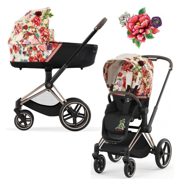 Коляска 2 в 1 Cybex Priam 4 цвет Spring Blossom Light шасси Rosegold