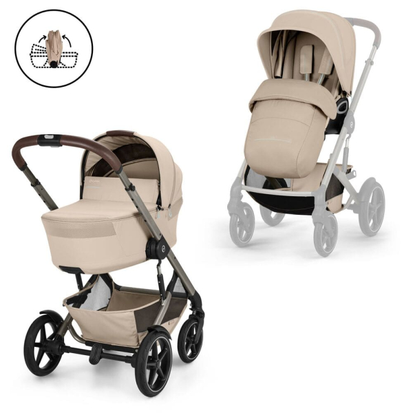 Коляска 2 в 1 Cybex Talos S Lux 2026 Almond Beige со складной люлькой Talos Fold Cot