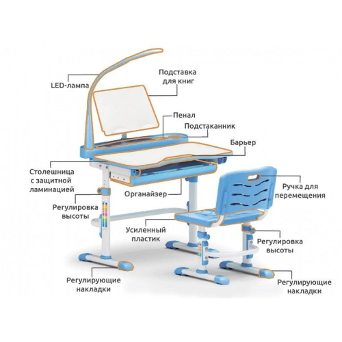 Комплект парта и стульчик Mealux EVO-18 (с лампой)