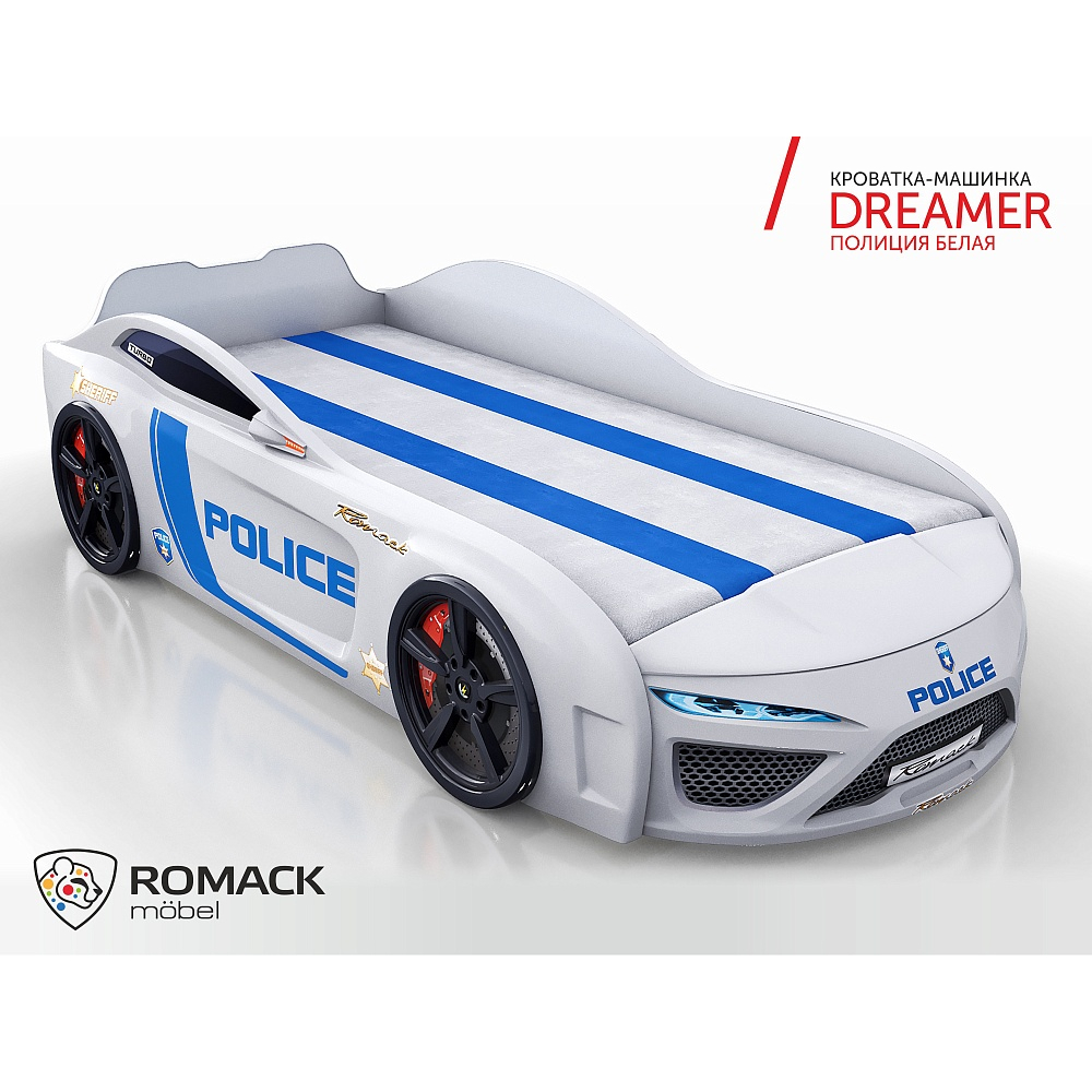 Кровать-машина Romack Dreamer Полиция Белая