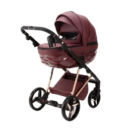 Коляска 3 в 1 Adamex Quantum SuperStar Q-STAR141 (Бордовая эко-кожа, роз. золото)