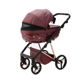 Коляска 3 в 1 Adamex Quantum SuperStar Q-STAR141 (Бордовая эко-кожа, роз. золото)