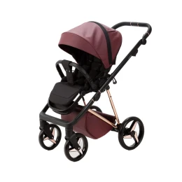 Коляска 3 в 1 Adamex Quantum SuperStar Q-STAR141 (Бордовая эко-кожа, роз. золото)