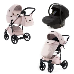 Коляска 3 в 1 Adamex NOLA Natura Rose-2 (розовая ткань - розовая кожа)