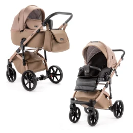 Коляска 2 в 1 Adamex NOLA Natura CAMEL-5 (темно-бежевая ткань - темно-бежевая кожа)